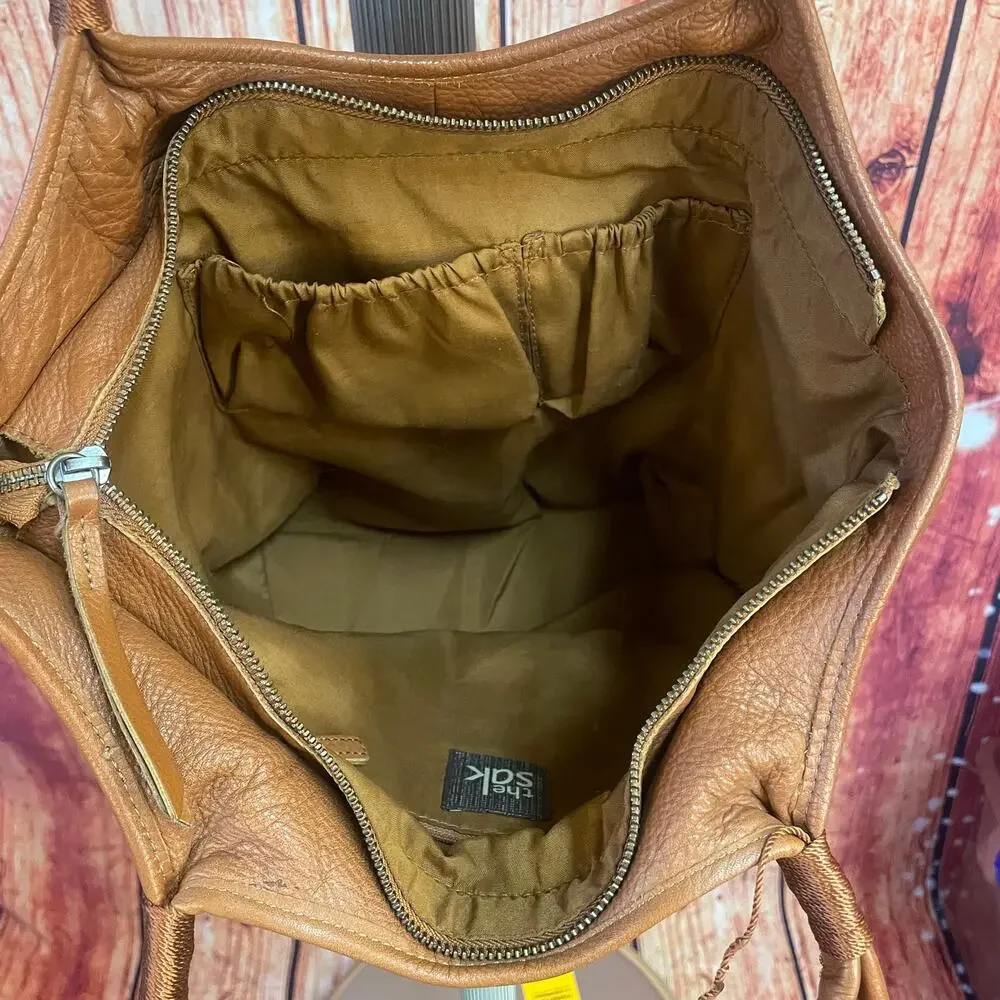 The Sak Cognac Tobacco Slouchy Hobo Bag Top Handle Soft Vegan Leather GUC